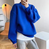 Button Detailed Space Cotton Sweatshirt Blue Gray White Women's Spring Autumn Thin Design Loose Lazy Women