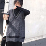Vest Women Preppy-style V-neck Sleeveless Korean Loose Fashion Leisure Sweaters Students All-match Streetwear