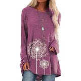 Long Sleeve Loose Cotton Print T-shirts Women Clothes Flower Casual Round O-Neck Pullover Tops