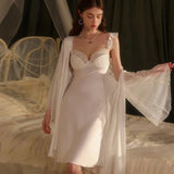 Pure Pajamas Female Simulation Silk French High Atmosphere Feeling Home Clothes With Chest Pad Lace Sling Skirt