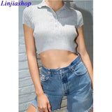 casual women's cropped pullover sweaters short sleeve spring summer outwear woman solid knitted crop