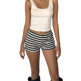 Women's Y2K Skinny Color Block Striped Print Print Knit Shorts Elastic Low Rise Slim Fit Lounge Buttoms Streetwear-Outfit