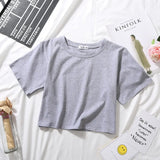 Summer Short Sleeve T Shirts Women Cotton Solid T-shirt O Neck High Waist Crop Top Tee Female Casual Loose T