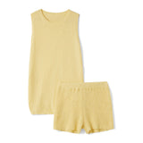 Women's Knitted Set Sleeveless Crew Neck High Slit Pullover Tank Tops with Elastic Waist Skinny Shorts Summer Outfits-Outfit