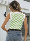O-Neck Geometric Print Knitted Short Crop Tank