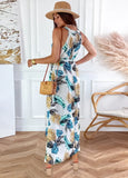 Printed Sweet O-Neck Sleeveless Beach Maxi