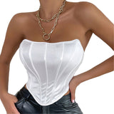 Bustier Crop Tops Novelty Newspaper Printed Strapless Sleeveless Boned Corsets Off Shoulder Tops Strapless T