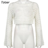 Autumn Womens Knitwear Y2K Pullover Fashion Tops 2022 O-neck Hollow Out Cropped Sweater Femme Casual High Street