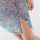 Modest V-neck Sleeveless Sequined Mini Slit Club
