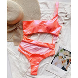 Piece Swimsuit Female 2021 Hot Stamping Swimwear Women One Shoulder Hollow Out Swimsuit Monokini Bathing Suit Beachwear