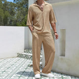 New Commuting Suit Casual Shirt Solid Color Short-Sleeved Trousers Men's Two Casual
