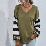 Neck Sweatshirt Women Striped Leopard Stitching Hoodies 2022 Autumn Long Sleeve Top Female Loose Sweatshirts Casual