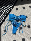 2024 New Solid-Colored Rose Breast Drawstring Strap Split Swimsuit