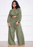 Casual Crop Top and Suspender Wide Pants