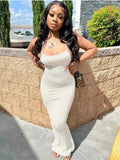Summer Cami Strap Maxi Dresses For Women 2022 Square Neck Sleeveless Bodycon Dress Female Casual Party White Dresses