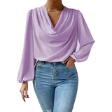 Loose Chiffon Shirts women Fashion Drape Cowl Long Sleeve Blouse Spring Autumn Pullover Shirt Tops Women Clothing-Outfit