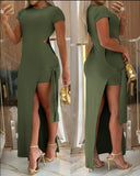 Spring And Summer Fashion Casual Open Fork Dress Set Women's