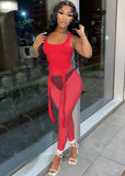 Sexy Sleeveless High Waist Solid Mesh Skinny Two Piece Pants