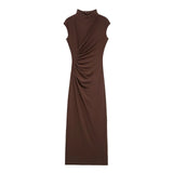 Homemade New Women's Classic Folded Folded Stubble Dress