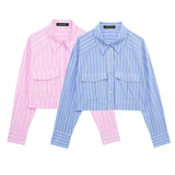 New Casual Loose Striped Short Style Shirt 2298084-Outfit