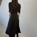 French Style Puff Sleeve Fashion Black Wedding Maxi Dresses for Women Party V-Neck Evening Long Dress Elegant Summer