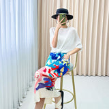 Folded Mermaid Color Print Dress Girl Tight Waist High Wrinkles Straight Midskirt