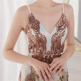 White Formal Sequin Sleeveless V-Neck Mermaid Evening