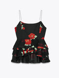 Summer Black Rose Dress Women's New Korean Sling Dress Skirt Half