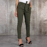 Slim Chiffon Thin Pants For Women High Waist Black Khaki Green