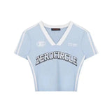 Letter High-Sleeve T-Shirt Girl Summer Hottie V-Neck