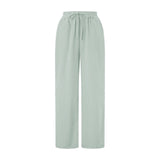 Women's Y2K Retro Aesthetic Wide Leg Drawstring Thin Pants Summer Casual Elastic Plaid Loose Trousers with Pockets-Outfit