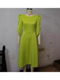 Women's New Autumn Style, Elegant And Fashionable Banquet Dress, Large Skirt, Yellow-Green Dress-Outfit