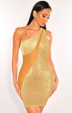 Sexy Sequins See Through Mesh One Shoulder Sleeveless Bodycon
