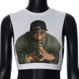 Women's Summer New Vintage 3D Printed Street Man's Rounded Sleeveless Vest Short