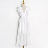 Solid Sexy Dress For Women V Neck Butterfly Sleeve High Waist Patchwork Lace Slimming Dresses Female 2022