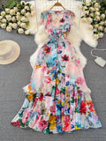 High-End Socialite Temperament Short-Sleeved Lapel Waist Show Thin A-Character Printed Shirt Dress-Outfit