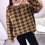 Houndstooth Knitted Cashmere Sweaters Women 2021 New Winter Loose Ladies Pullovers Warm Casual Knitwear