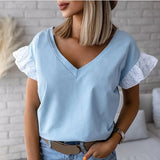 Short Sleeve Backless Lace Up Women Blouse Solid Oversize Large Size 3XL O-neck Lady Blouses Summer Loose Casual