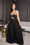 Sexy Strap Sleeveless Solid Mesh Hollow Out Full Length Loose