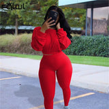 Streetwear Autumn Winter 2 Two Piece Set Women Tracksuit Bodycon Long Sleeve Crop Top Pants Women Matching Set Sexy
