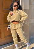 Casual Fleece Long Sleeve Hoody Top And Pant Matching