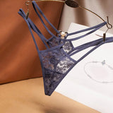 cut-out perspective women's underwear lace fashion cross belt bundled thong pearl decoration t pants embroidered