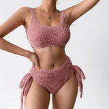 Pink Sexy Straps Sleeveless Solid Fleece Skinny Two Piece Shorts