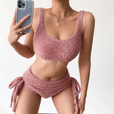 Pink Sexy Straps Sleeveless Solid Fleece Skinny Two Piece Shorts