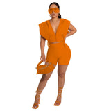 Solid Hooded Zip Tie Two Piece Shorts