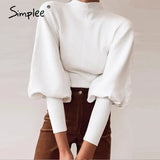 Autumn winter knitted sweater High collar Lantern Sleeve loose women's sweater High street fashion pullover 2020