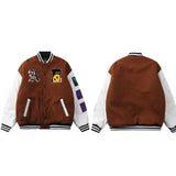 Hop Baseball Jacket Men Coats Furry Smiley Letter Embroidery Oversized Varsity Jackets PU Harajuku Bomber Jackets