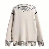 Painting Graffiti Sweater Women's New 2024 Autumn And Winter Black And White Loose Lazy Cardigan Coat Knitted Blouse-Outfit