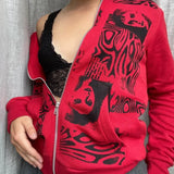 Y2K Gothic Sweatshirt Oversized Hoodie Women Autumn Zip Up Long Sleeve Coat Top Female 90S Vintage E-Harajuku Grunge