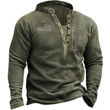 Tops Men Splice V Neck Casual Loose Regular Thick Top Full Sleeve Button Sweatshirt Simple Autumn Winter 2024-Outfit